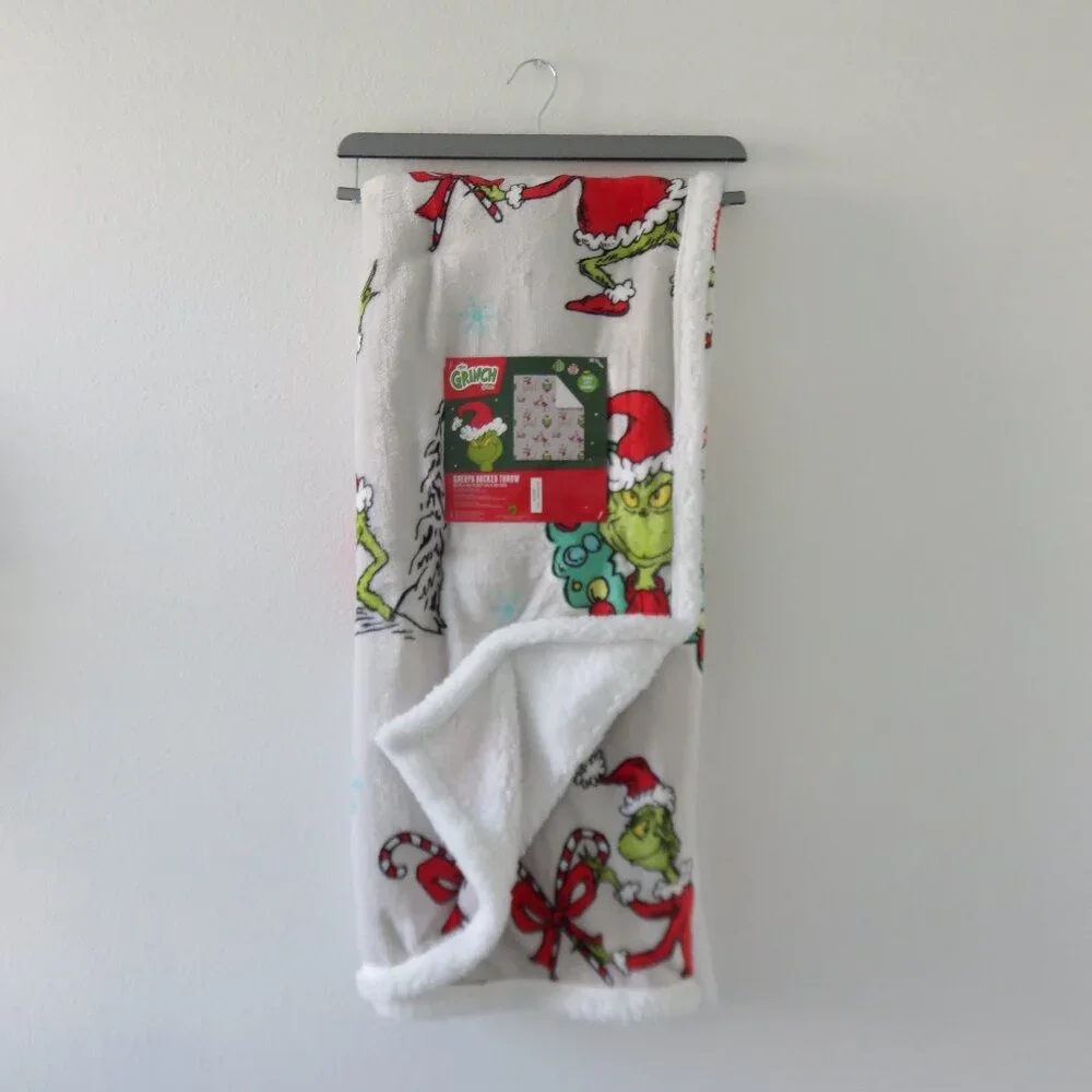 The Grinch Christmas Sherpa Backed Throw Blanket 50
